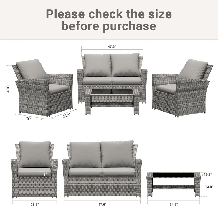 ELPOSUN Wicker Patio Furniture Set, 4 Piece Outdoor Sectional Conversa
