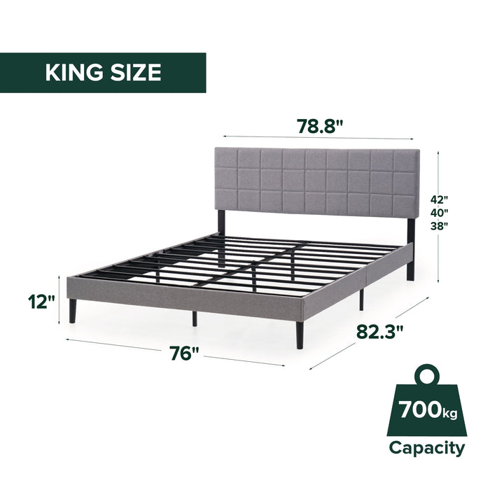 Mainstays Gray Upholstered Square Tufted Platform Bed, King, No Box Sp
