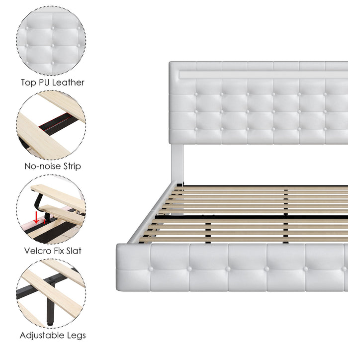 Homfa Queen Floating Bed with Lights, LED Platform Bed Frame with Unde