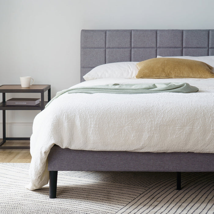 Mainstays Gray Upholstered Square Tufted Platform Bed, King, No Box Sp
