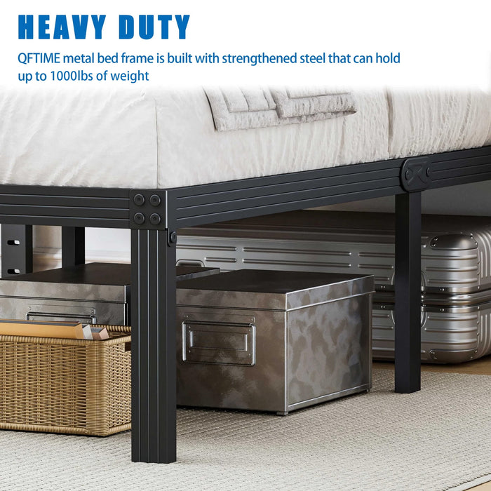 QFTIME 14" Queen Metal Bed Frame with Steel Slats, Heavy Duty Mattress