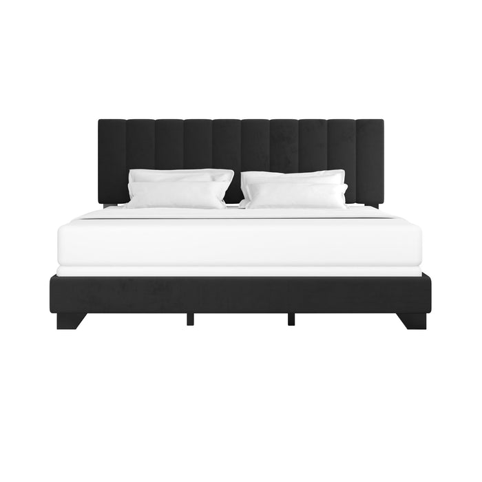 Reece Channel Stitched Upholstered King Bed, Black, by Hillsdale Livin