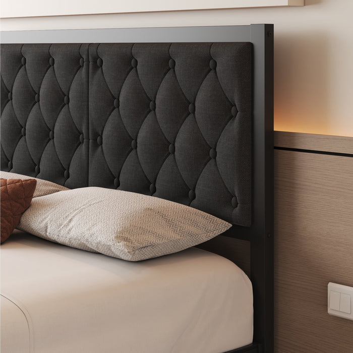 Lifezone Bed Frame with Linen Upholstered Headboard, Queen, Metal Supp