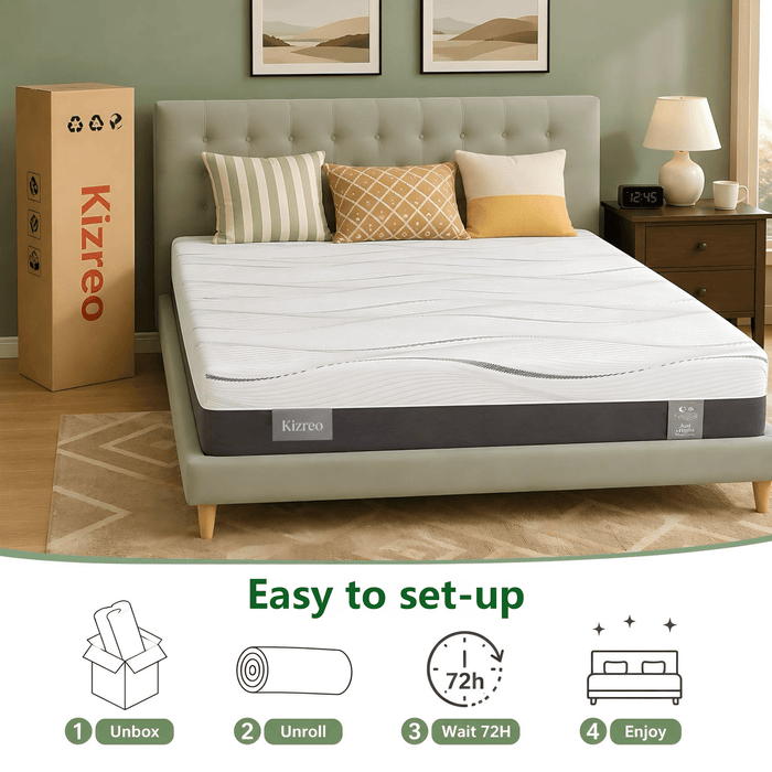 Kizreo 12 inch Cooling Green Tea Gel Memory Foam Queen Size Mattress i