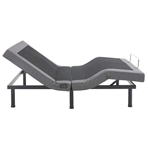 Classic Brands Adjustable Comfort Upholstered Adjustable Bed Base with Massage, Wireless Remote, Three Leg Heights, and USB Ports-Ergonomic, Twin XL, Dark Grey