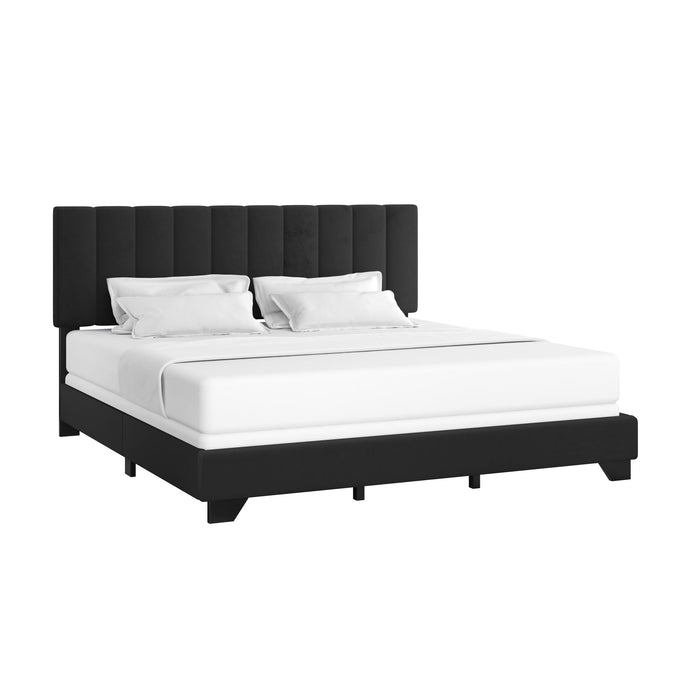 Reece Channel Stitched Upholstered King Bed, Black, by Hillsdale Livin