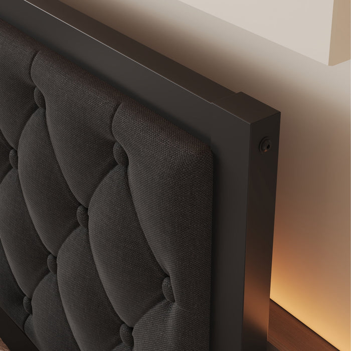 Lifezone Bed Frame with Linen Upholstered Headboard, Queen, Metal Supp
