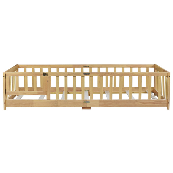 Twin Size Floor Bed with Door and Fence, UHOMEPRO Montessori Floor Bed