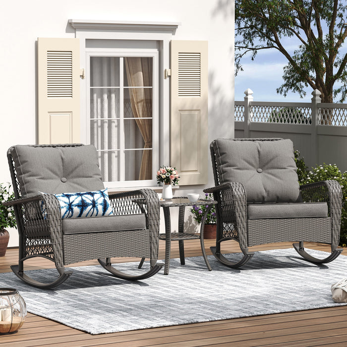 MRUAKA Outdoor Rocking Chairs Set of 3, Wicker Patio Furniture with Th