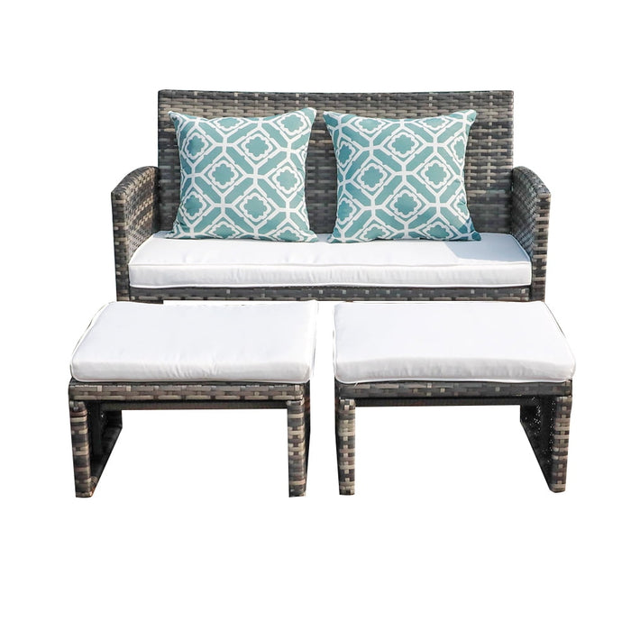 Outdoor Loveseat Patio Furniture Rattan Conversation Set, with Ottoman