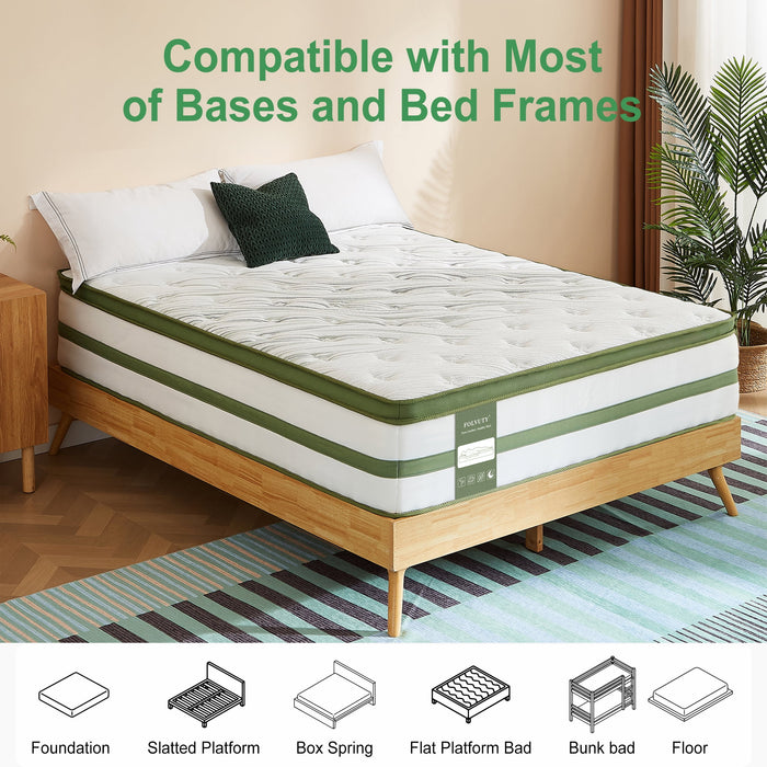 FOLVUTY Queen Mattress 14 inch Gel Memory Foam Hybrid Mattress and Poc