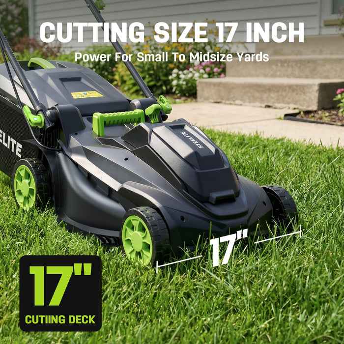 Steelite 17" Cordless Lawn Mower, 2x21V Battery Powered Walk-Behind Pu