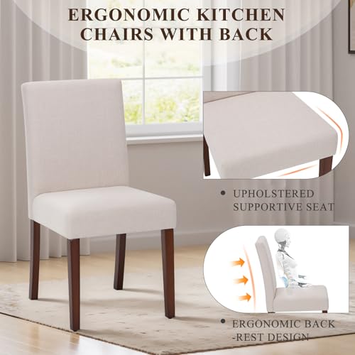 Upholstered Parsons Dining Chairs Set of 6, Modern Dining Room Chairs with Back, Fabric Kitchen Side Chairs with Wood Legs for Dinner Farmhouse Restaurant, Beige