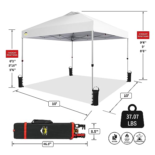 Crown Shades 10x10 Pop up Canopy Outside Canopy, Patented One Push Tent Canopy with Wheeled Carry Bag, Bonus 8 Stakes and 4 Ropes, White