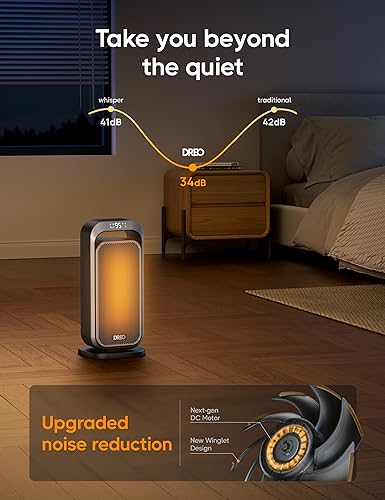 Dreo Quiet Space Heaters for Indoor Use, 1500W Electric Heater with Remote, PTC Ceramic Heater with Thermostat, 12H Timer, 70° Oscillation, Digital Display, Fast Safety Room Heater for Bedroom Office