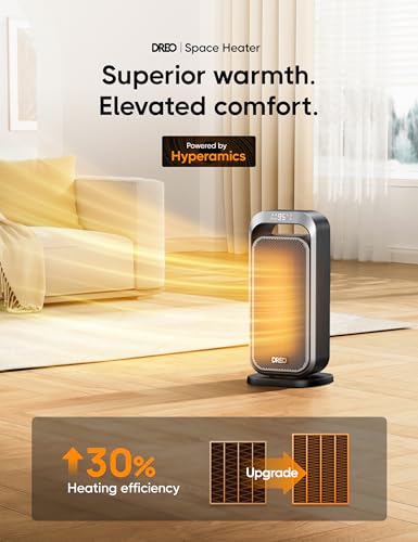 Dreo Quiet Space Heaters for Indoor Use, 1500W Electric Heater with Remote, PTC Ceramic Heater with Thermostat, 12H Timer, 70° Oscillation, Digital Display, Fast Safety Room Heater for Bedroom Office