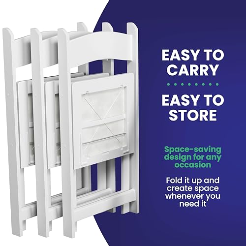 Simplex Furniture Modern White Resin Foldable Chair - 24 Pack, Stackable, Lightweight, Indoor/Outdoor, Rental Grade - Folding Chairs with Padded Seats