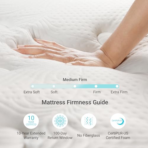 Serweet 12 Inch Memory Foam Hybrid Queen Mattress - Heavier Coils for Durable Support - Pocket Innersprings for Motion Isolation - Pressure Relieving - Medium Firm - Made in Century-Old Factory
