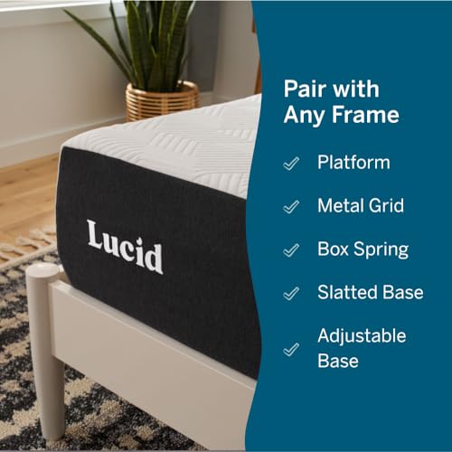 LUCID 10 Inch Memory Foam Mattress - Plush Feel - Bamboo Charcoal and Gel Infusion - Hypoallergenic - Bed in a Box - Temperature Regulating - Pressure Relief - Breathable - Queen Size