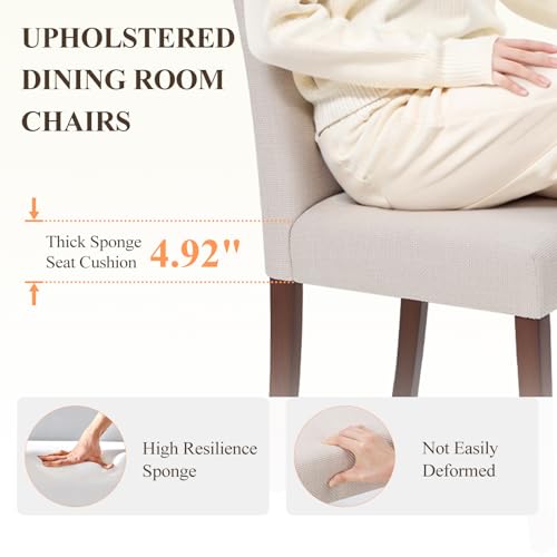 Upholstered Parsons Dining Chairs Set of 6, Modern Dining Room Chairs with Back, Fabric Kitchen Side Chairs with Wood Legs for Dinner Farmhouse Restaurant, Beige