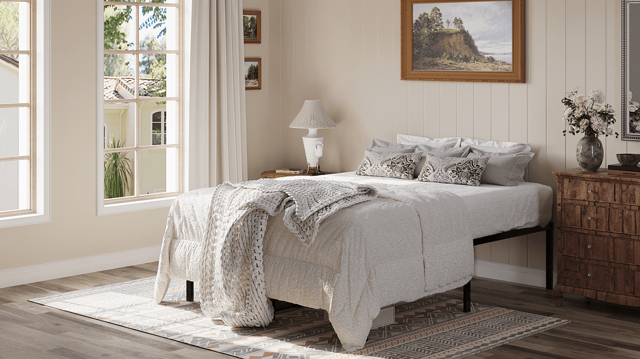 Einfach Queen Bed Frame, 18'' Metal Platform Bed with 16.6'' Under-Bed