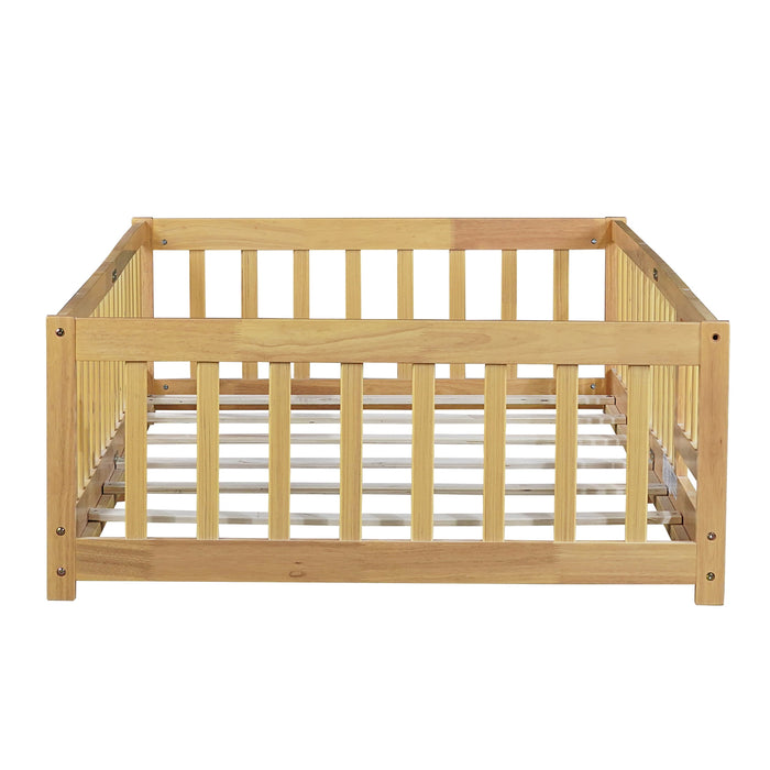 Twin Size Floor Bed with Door and Fence, UHOMEPRO Montessori Floor Bed