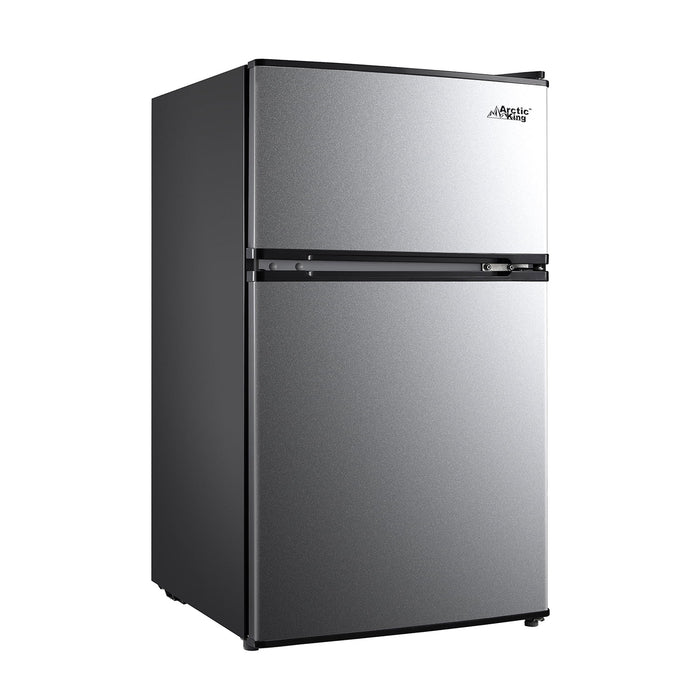 Arctic King 3.2 Cu Ft Two Door Mini Fridge With Freezer Stainless Stee