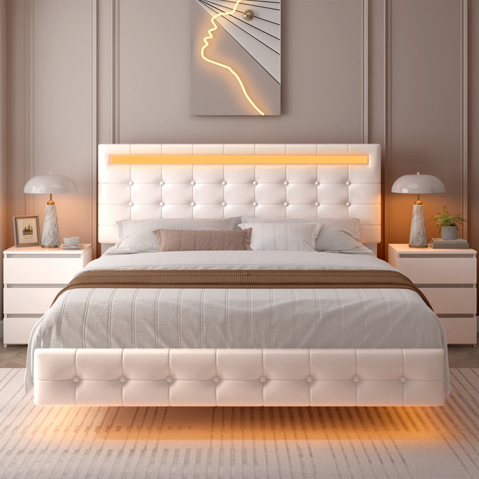 Homfa Queen Floating Bed with Lights, LED Platform Bed Frame with Unde