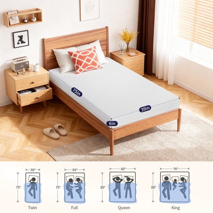 FDW Twin Mattress 6 inch Gel Memory Foam Mattress Queen Mattresses Med