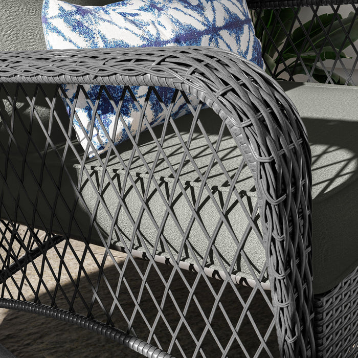 MRUAKA Outdoor Rocking Chairs Set of 3, Wicker Patio Furniture with Th