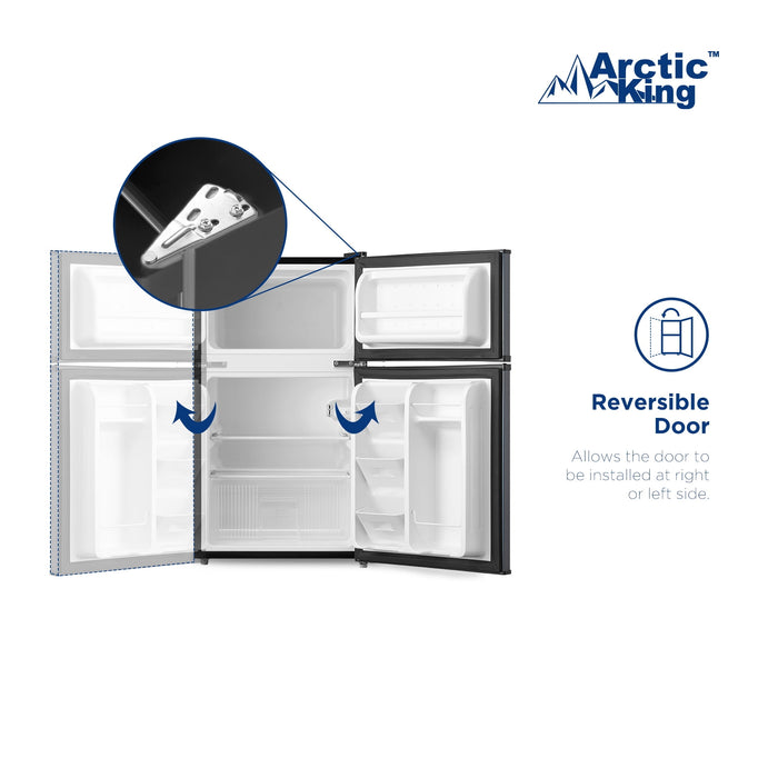 Arctic King 3.2 Cu Ft Two Door Mini Fridge With Freezer Stainless Stee
