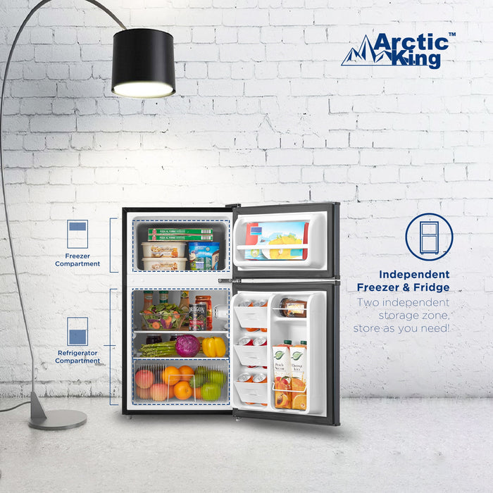 Arctic King 3.2 Cu Ft Two Door Mini Fridge With Freezer Stainless Stee