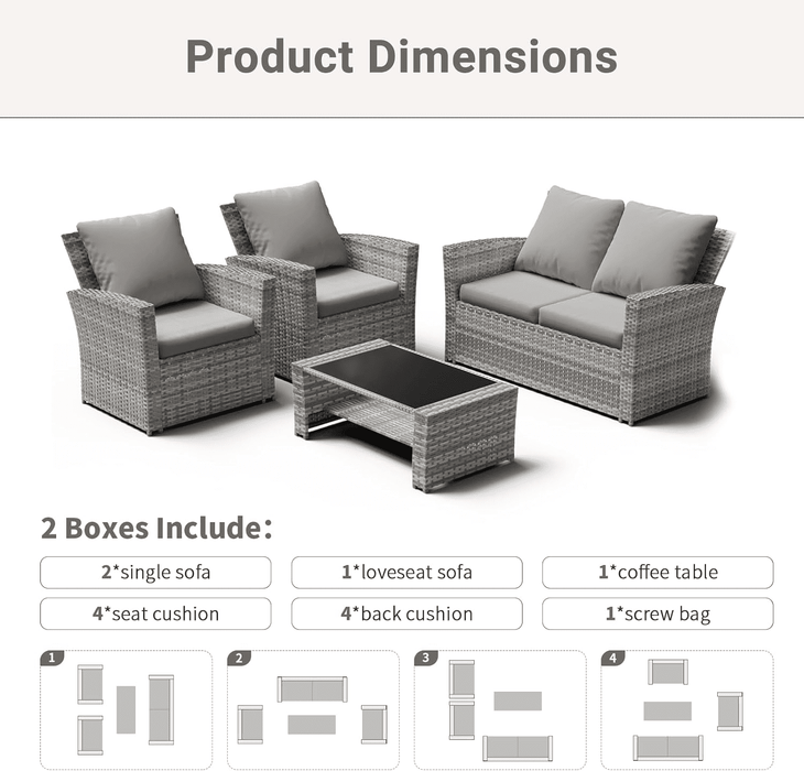 ELPOSUN Wicker Patio Furniture Set, 4 Piece Outdoor Sectional Conversa