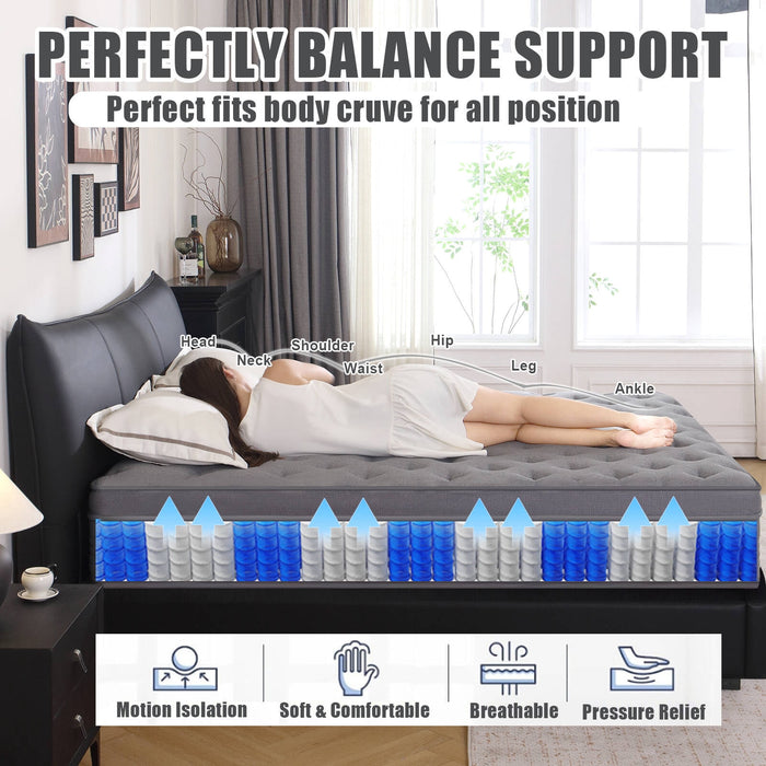 Queen Mattress, 12 Inch Queen Size Hybrid Memory Foam Mattress with Up