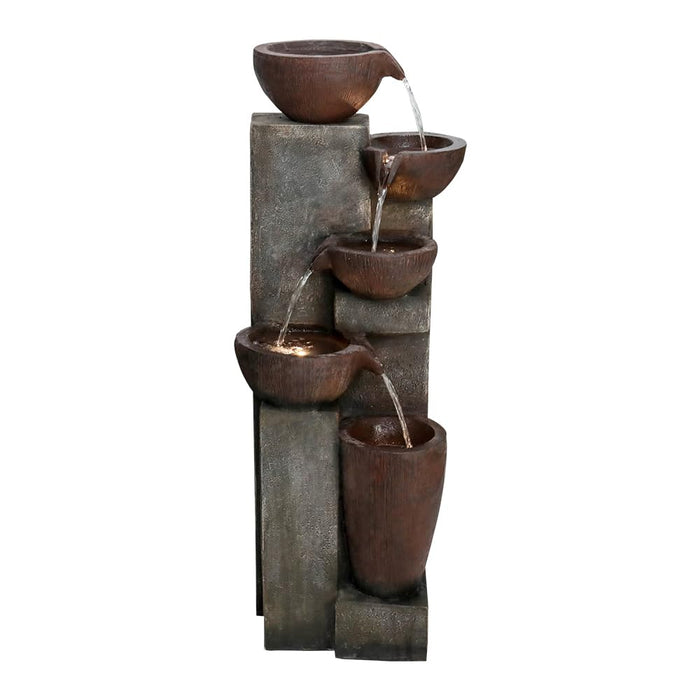 Naturefalls 39.7in.Modern Outdoor Fountain -5-Tier Resin Water Feature, Indoor Outdoor Garden Waterfall Fountain with Contemporary Design&LED Lights for Patio, Yard, Deck, House, Office, Home Decor