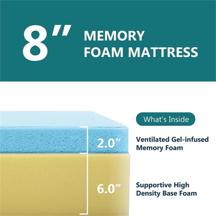 Furniture of America FOA Belkor Solid Wood Queen Platform Bed with 8" Memory Foam Mattress in Oak