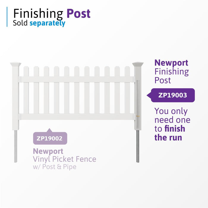 3ft H x 6ft W (1 Panel + 1 Post) No Dig Zippity Newport Fence Kit, White Vinyl Picket Fence, Easy Install Outdoor Fence for Backyard or Patio, DIY Decorative Fencing, ZP19002