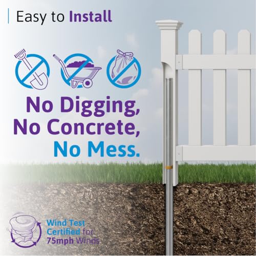 3ft H x 6ft W (1 Panel + 1 Post) No Dig Zippity Newport Fence Kit, White Vinyl Picket Fence, Easy Install Outdoor Fence for Backyard or Patio, DIY Decorative Fencing, ZP19002