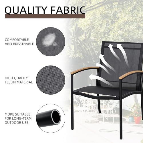 Shintenchi 3 Pieces Patio Bistro Sets, Outdoor Textilene Fabric Conversation Bistro Set, Textilene Fabric Front Porch Chairs Small Patio Furniture Set with Table for Lawn,Garden,Balcony (Black)
