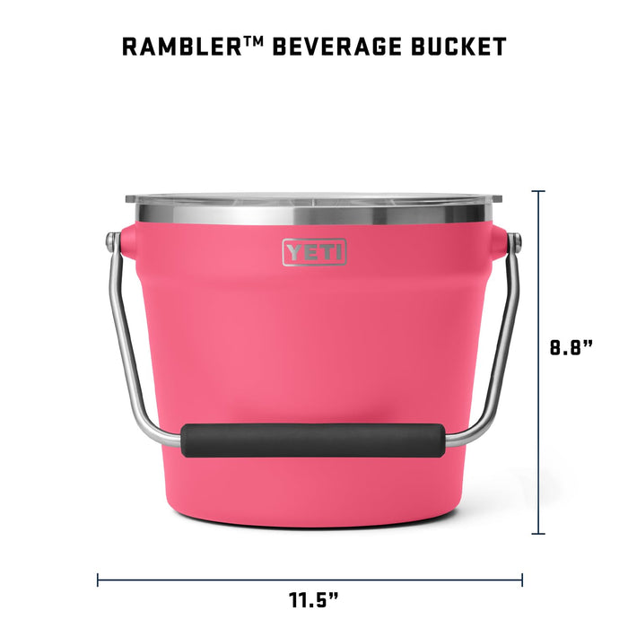 YETI Rambler Beverage Bucket, Double-Wall Vacuum Insulated Ice Bucket with Lid, Tropical Pink