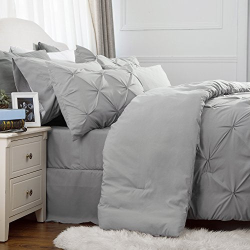 Bedsure Queen Comforter Set - Bed in a Bag Queen 7 Pieces, Pintuck Bedding Sets Grey Bed Set with Comforter, Sheets, Pillowcases & Shams