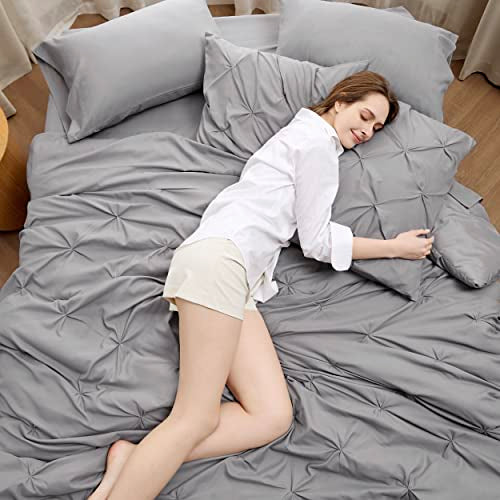 Bedsure Queen Comforter Set Bed in a Bag Queen Pieces, Pintuck Bed