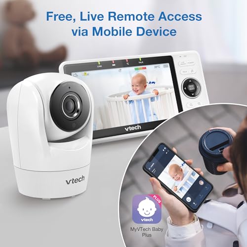 VTech Upgraded Smart WiFi Baby Monitor VM901, 5-inch 720p Display, 1080p Camera, HD NightVision, Fully Remote Pan Tilt Zoom, 2-Way Talk, Free Smart Phone App, Works with iOS, Android