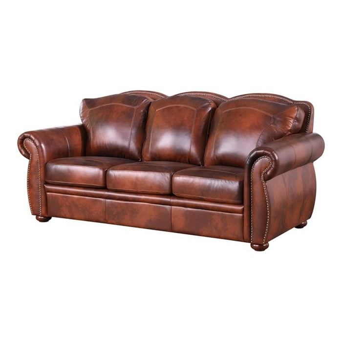BOWERY HILL Traditional Geuine Leather Sofa in Marco Brown Finish