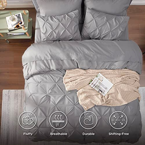 Bedsure Queen Comforter Set - Bed in a Bag Queen 7 Pieces, Pintuck Bedding Sets Grey Bed Set with Comforter, Sheets, Pillowcases & Shams