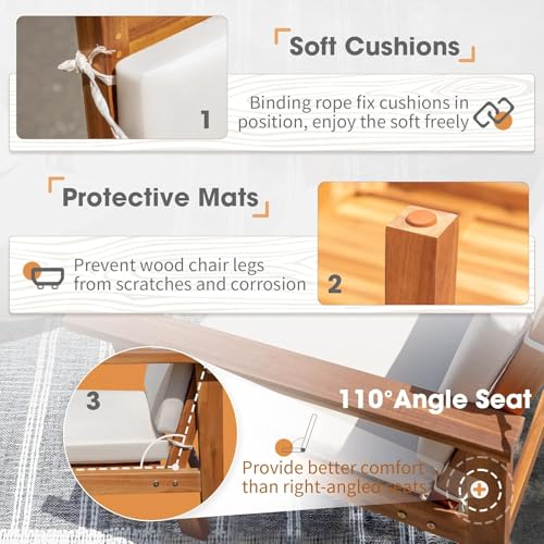 Devoko Patio Furniture 4 Piece Acacia Wood Outdoor Conversation Sofa Set with Table & Cushions Porch Chairs for Garden, Deck, Backyard, Natural