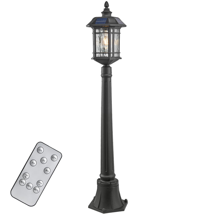 NAXTTII Solar Post Light with Water Ripple Glass Dusk to Dawn Outdoor Post Lights Hard Wired Waterproof 18.3 Inch Large Aluminum Lamp Post Outdoor Lighting Include Remote Control and LED Bulb