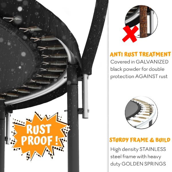 JUMPZYLLA Trampoline Outdoor 8FT 10FT 12FT 14FT 15FT 16FT with Enclosure and Ladder, ASTM Approved Recreational Trampolines for Kids and Adults, Anti-Rust Coated Frame