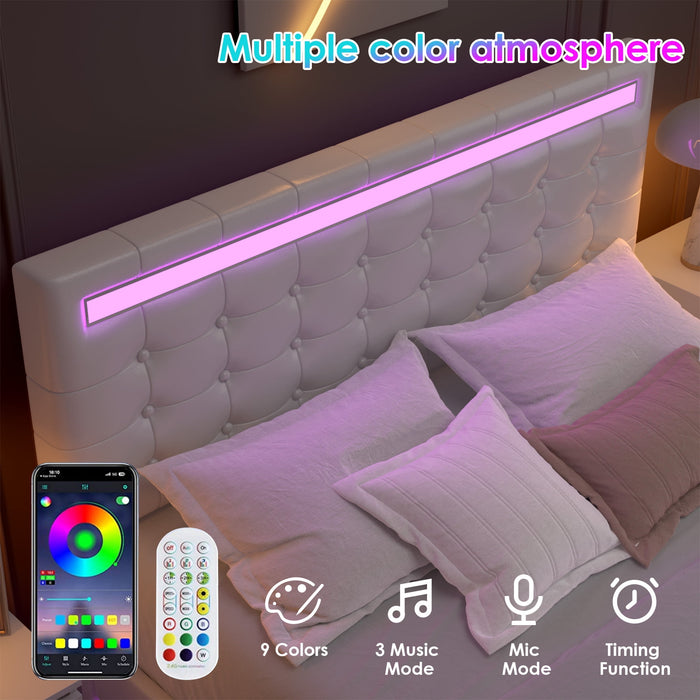 Homfa Queen Floating Bed with Lights, LED Platform Bed Frame with Unde