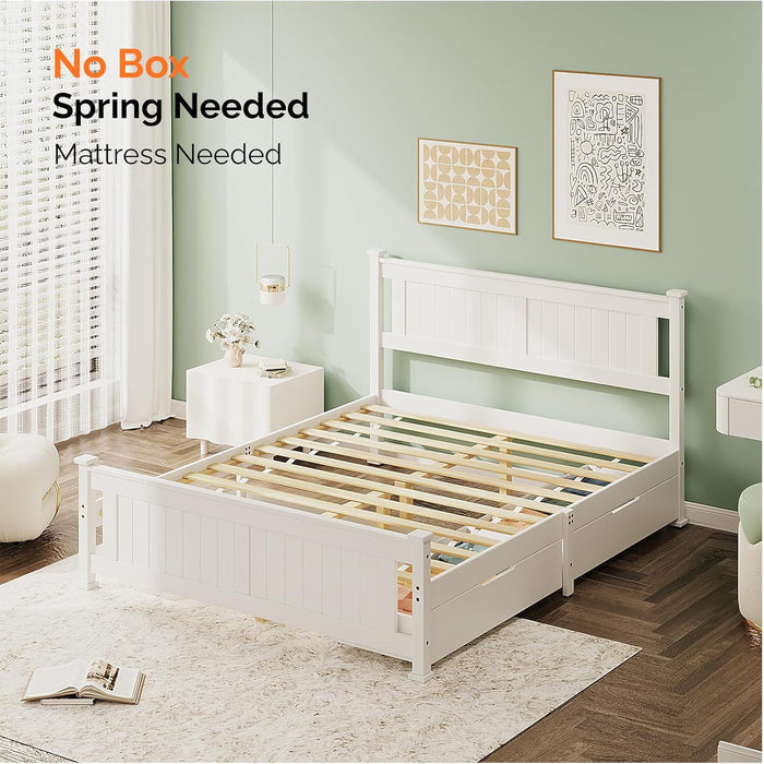 Zimtown Full Bed Frame,Solid Pine Wood Platform Bed Frame with 2 Drawe